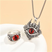 occidental style fashion eyes concise ring necklace man set