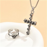 occidental style fashion retro cross skull concise ring necklace man set