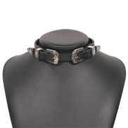 ( black)occidental style Street Snap exaggerating necklace  personality leather chain Metal buckle fashion