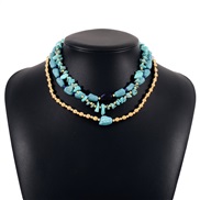 (gold + blue)Bohemia Nation wind fashion chain  turquoise multilayer beads samll necklace woman