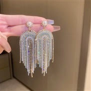 (3  Silver needle  whiteU Tassels)silver diamond geometry long style tassel earrings occidental style exaggerating saml