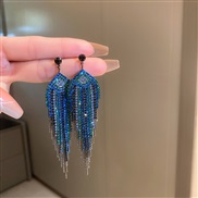 (5  Silver needle  blue Tassels)silver diamond geometry long style tassel earrings occidental style exaggerating samll 