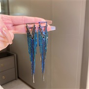 (9  Silver needle  blue)silver diamond geometry long style tassel earrings occidental style exaggerating samll ear stud