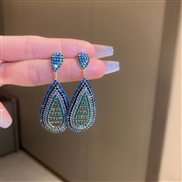 (13  Silver needle  blue)silver diamond geometry long style tassel earrings occidental style exaggerating samll ear stu