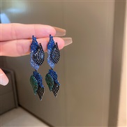(16  Silver needle  blue)silver diamond geometry long style tassel earrings occidental style exaggerating samll ear stu
