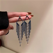 (21  Silver needle  Black  bluerhombus  Tassels)silver diamond geometry long style tassel earrings occidental style exa
