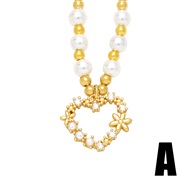 (A)occidental style fashion Pearl chain love pendant necklace woman all-Purpose woman temperament heart-shaped clavicl