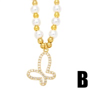 (B)ins wind Pearl necklace woman temperament all-Purpose brief chain samll butterfly pendant clavicle chainnkb