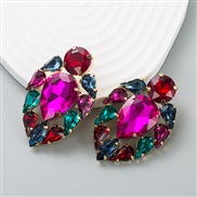 ( Color) occidental style exaggerating earrings Round Alloy embed glass diamond ear stud woman super fully-jewelled geo