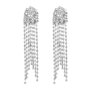 ( whitesilvery )occidental styleins wind trend super long style earrings woman fashion temperament embed fully-jewelled