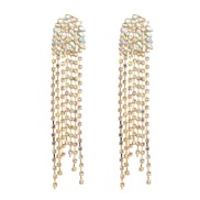 (ABgold )occidental styleins wind trend super long style earrings woman fashion temperament embed fully-jewelled silver