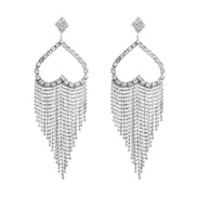( whitesilvery )occidental style exaggerating fully-jewelled love tassel earrings woman  silver fashion temperament lon