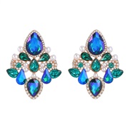 ( blue)earrings fashion colorful diamond Alloy diamond embed Pearl geometry earrings woman occidental style exaggeratin