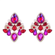 ( rose Red)earrings fashion colorful diamond Alloy diamond embed Pearl geometry earrings woman occidental style exagger