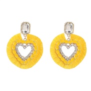 ( yellow)trend Alloy enamel diamond multilayer heart-shaped tassel earrings woman occidental style Bohemia Earring