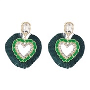 ( green)trend Alloy enamel diamond multilayer heart-shaped tassel earrings woman occidental style Bohemia Earring