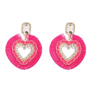 ( rose Red)trend Alloy enamel diamond multilayer heart-shaped tassel earrings woman occidental style Bohemia Earring