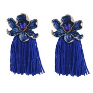 ( blue)Autumn and Winter occidental style Alloy enamel flowers tassel earrings woman Bohemia ethnic style super Earring