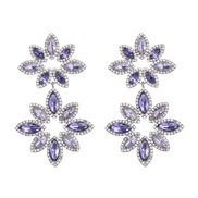 (purple)earrings fashion colorful diamond Alloy diamond multilayer leaf Rhinestone flowers occidental style exaggeratin