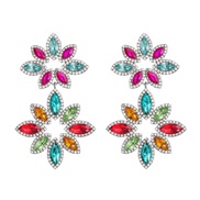 ( Color)earrings fashion colorful diamond Alloy diamond multilayer leaf Rhinestone flowers occidental style exaggeratin