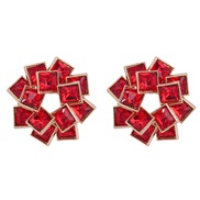 ( red)earrings fashion colorful diamond multilayer square Rhinestone wind Alloy diamond earrings woman occidental style