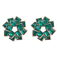 ( green)earrings fashion colorful diamond multilayer square Rhinestone wind Alloy diamond earrings woman occidental sty