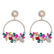 ( Color)earrings occidental style exaggerating half Round Alloy diamond flowers earrings woman super earring