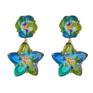 (green ) multilayer Five-pointed star resin diamond flowers earring woman Bohemia Nation occidental style Earring