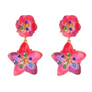( rose Red) multilayer Five-pointed star resin diamond flowers earring woman Bohemia Nation occidental style Earring