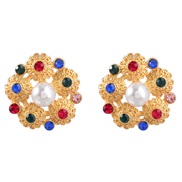 ( Color)fashion retro multilayer Round Alloy diamond embed Pearl flowers earrings woman occidental style elegant temper
