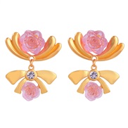 ( Gold powder)occidental style retro temperament multilayer Alloy resin flowers earrings woman trend Bohemia ethnic sty