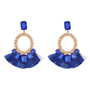 ( blue)trend Alloy diamond sector tassel earrings woman occidental style retro Bohemia ethnic style super Earring