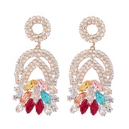 ( Golden color)super fashion geometry flowers Alloy diamond zircon earrings woman occidental style exaggerating ful