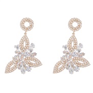 ( Gold)super fashion Alloy diamond flowers zircon earrings woman occidental style exaggerating fully-jewelled Earrin