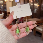 (E5588 Golden green)silver rhombus Opal earrings womanins wind samll all-Purpose temperament ear stud Earring
