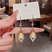 (E5588 Golden white )silver rhombus Opal earrings womanins wind samll all-Purpose temperament ear stud Earring