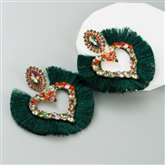 ( green) occidental style wind exaggerating tassel earrings fashion color heart-shaped earring Korea high high 