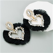 ( black) occidental style wind exaggerating tassel earrings fashion color heart-shaped earring Korea high high E