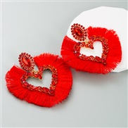 ( red) occidental style wind exaggerating tassel earrings fashion color heart-shaped earring Korea high high Ear