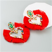 (red + Color diamond ) occidental style wind exaggerating tassel earrings fashion color heart-shaped earring Korea h