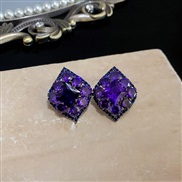 ( Silver needle purple)silver zircon diamond geometry rhombus earrings occidental style high ear stud Earring 