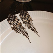 ( Silver needle  black( Tassels))silver diamond long style chain tassel earrings occidental style fashion exaggerating