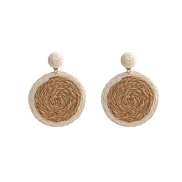 (E4421 5)silver wind retro ethnic style Round ear stud handmade weave color exaggerating pendant earrings