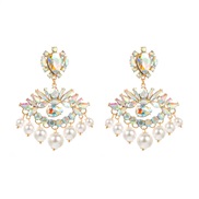 ( AB white)occidental style creative trend geometry exaggerating Rhinestone earrings woman personalityins Pearl earring