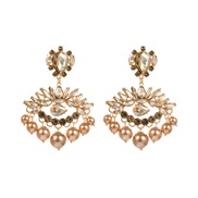 ( champagne)occidental style creative trend geometry exaggerating Rhinestone earrings woman personalityins Pearl earrin