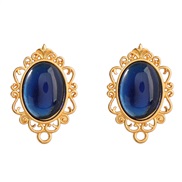( blue)fashion retro personality brief Round Alloy flower embed resin geometry earrings woman occidental style ear stud