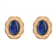 ( blue)fashion retro flower Alloy embed Round resin geometry earrings woman occidental style ear stud