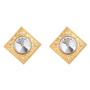 ( white)ins fashion Korea small fresh square Alloy embed Round diamond geometry earrings woman occidental style ear stud