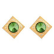 ( green)ins fashion Korea small fresh square Alloy embed Round diamond geometry earrings woman occidental style ear stud