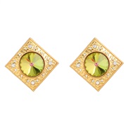 (color )ins fashion Korea small fresh square Alloy embed Round diamond geometry earrings woman occidental style ear stud
